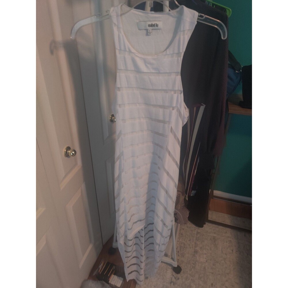 Isabel Lu White Solid Round Neck Sheer Layered Sleeveless Maxi Dress Size L